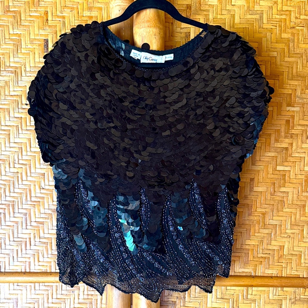 Oleg Cassini vintage Black Sequin Blouse medium